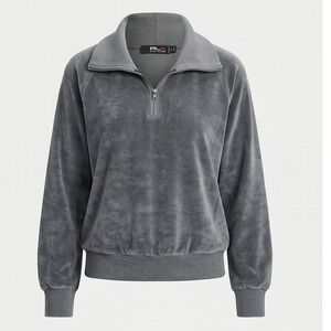 RLX Ralph Lauren Womens L Velour Quarter Zip Pullover Sweatshirt‎ Gray